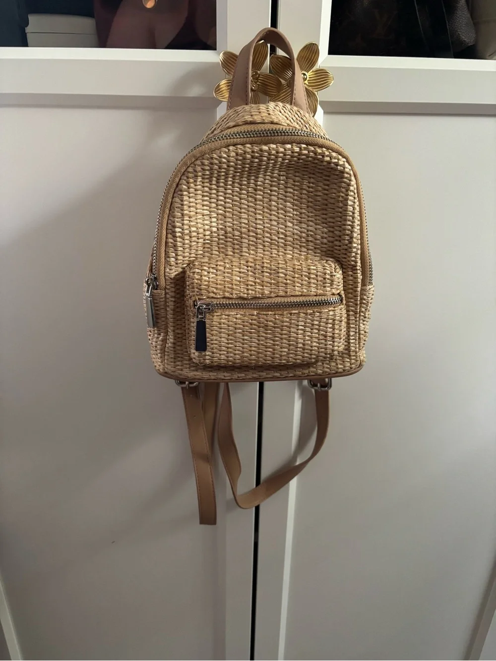 Forever 21 Woven Straw Mini Backpack in Tan